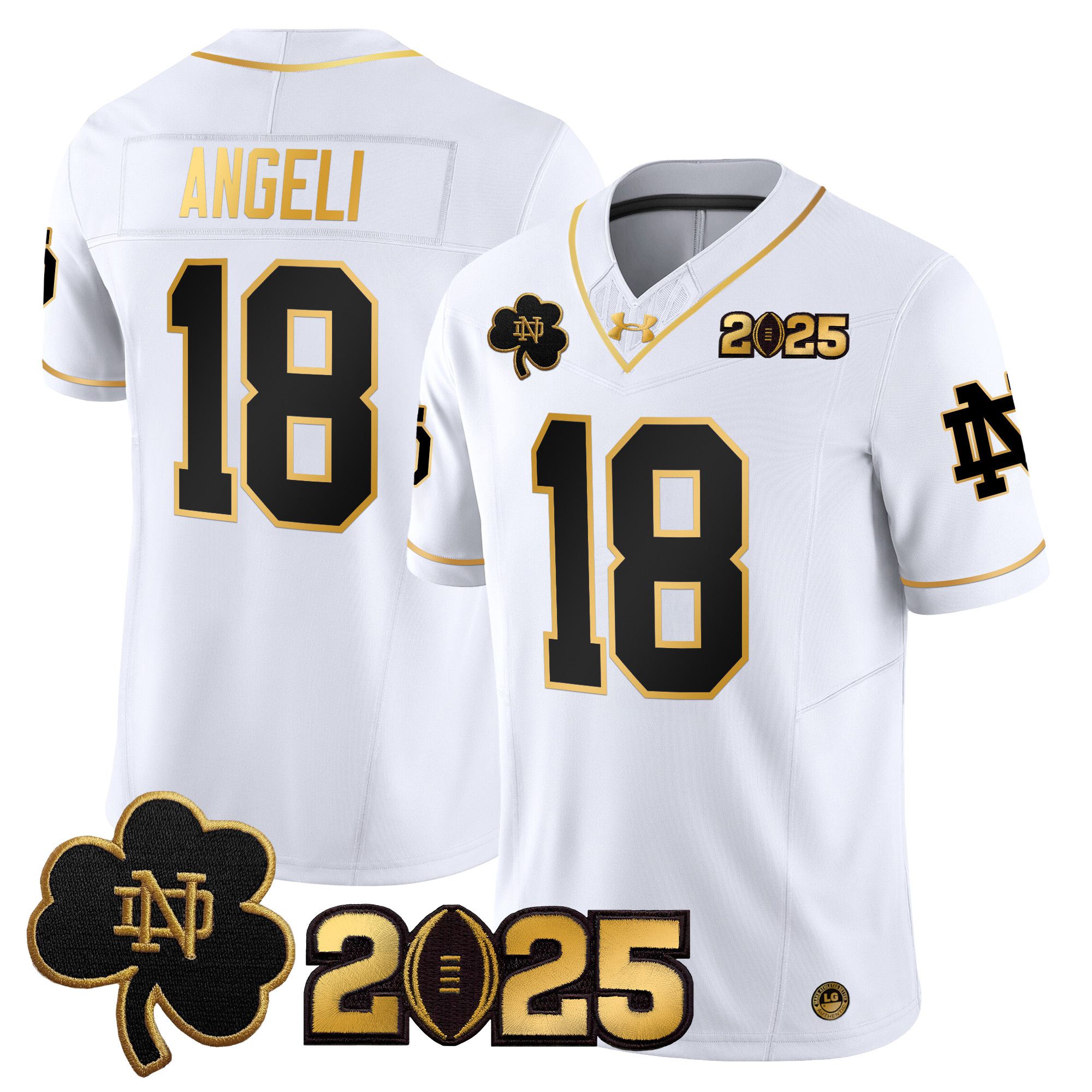 Men Notre Dame Fighting Irish #18 Angeli White 2025 CFP Final Patch Gold Vapor Limited NCAA Jersey->ncaa teams->NCAA Jersey